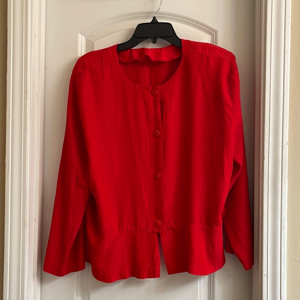 📸♻️ Francine Browner Woman Red Shoulder Padded Vintage Blouse Jacket size 20